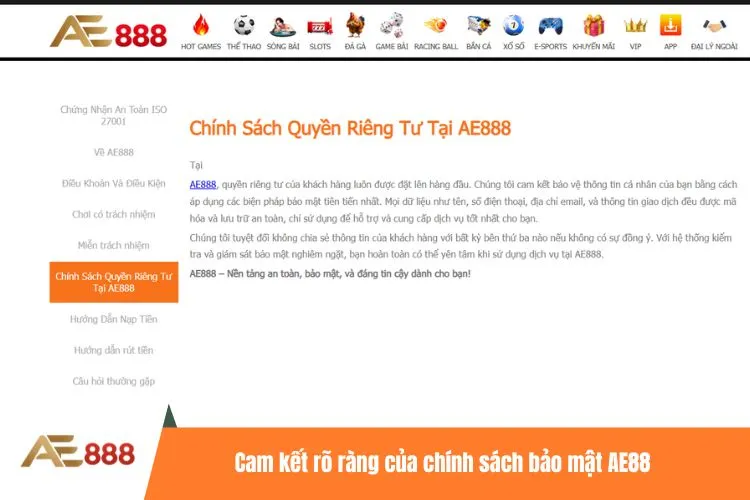 Cam kết rõ ràng của chính sách bảo mật AE88