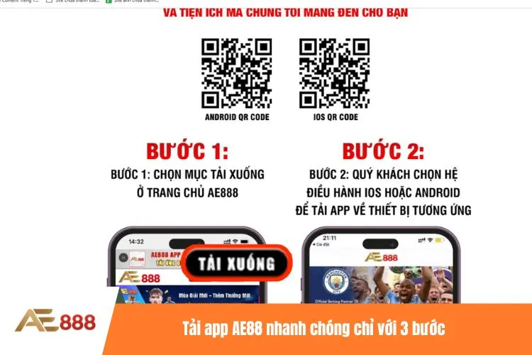 Tải app AE88 nhanh chóng chỉ với 3 bước